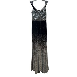 Sequin Ombre Maxi Dress in Silver and Black